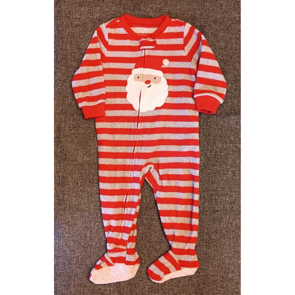 pajamas 12 Months New Carters Christmas Red Gray Fleece sleeper Santa Holiday